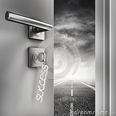 3D Rendering open success door Stock Photo