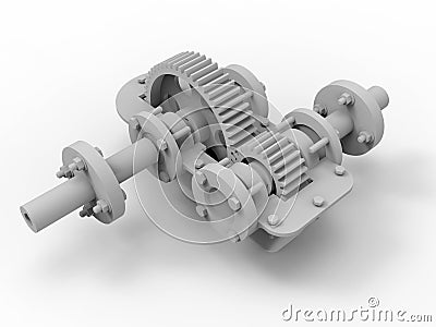 3D rendering - opened simple gear reducer Cartoon Illustration