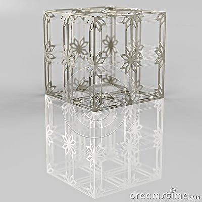 3D rendering. Openwork metal cube. Stock Photo