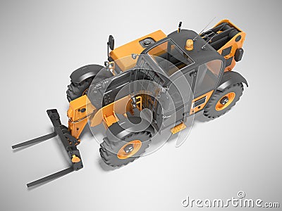 3D rendering orange front view telescopic loader on gray background with shadow Stock Photo