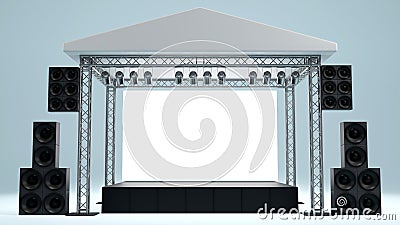 3d rendering of outdoor stage rigging truss with light and sound system, center screen for all event, concert, performance Stock Photo