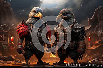 3D rendering of a pair of eagles in a battle scene Stock Photo