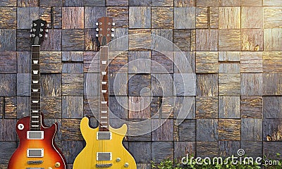 3d rendering pair of electrical guitar near romantic wall Stock Photo