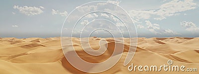 3D rendering Panorama of dunes in a sandy desert, sand dunes under a blue sky Cartoon Illustration