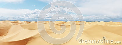 3D rendering Panorama of dunes in a sandy desert, sand dunes under a blue sky Cartoon Illustration