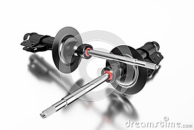 3D rendering. Passenger car Shock Absorber, new auto parts, spare parts. Stock Photo