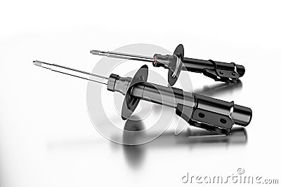 3D rendering. Passenger car Shock Absorber, new auto parts, spare parts. Stock Photo