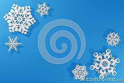 3d rendering pattern snowflake frosty texture corners image, mockup blue background Stock Photo