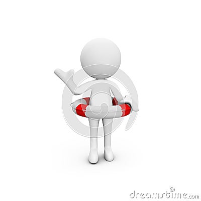 3D rendering of a person figure wearing a lifebuoy isolated on a white background Stock Photo