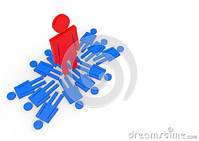 3d rendering. perspective view of A big red female standing on group of Blue male gender sign. gender pay gap or smart working wom Stock Photo