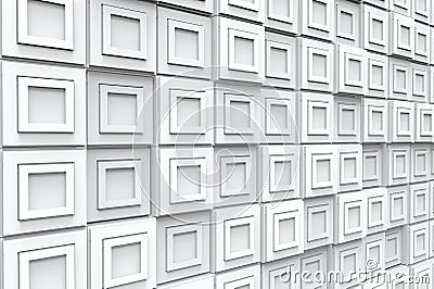 3d rendering. perspective view of modern white square tile blocks wall background. Stock Photo