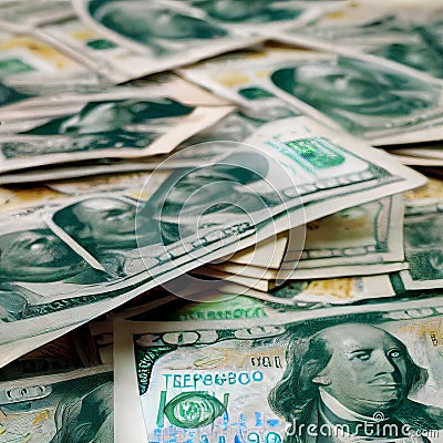 3D rendering of a pile of dollar bank notes Stock Photo