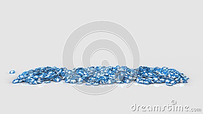 3D rendering of pile round blue thumbs up icons on white background. Symbols of approval and recommendations for social Stock Photo