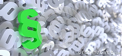 3D rendering of a pile of white paragraph section symbols and a bright green one on top Stock Photo