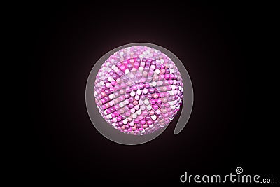 3D rendering pink ball with not sharp spikes around it on black background. Cartoon Illustration