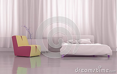 3D Rendering Pink Bedroom Stock Photo