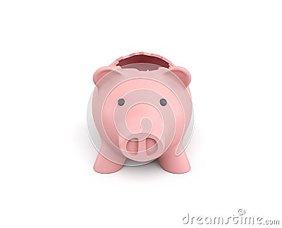 3d rendering of a pink ceramic piggy bank with a broken top on white background. Stock Photo