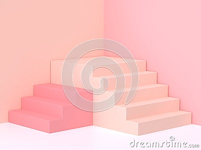 3d rendering pink-cream wall corner staircase podium minimal background Stock Photo