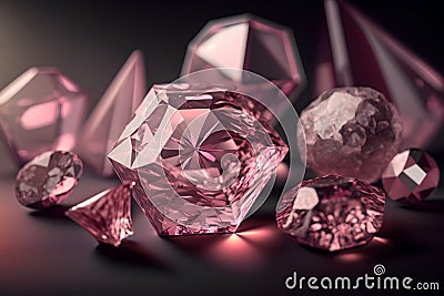 3d rendering of pink diamonds on black background. Jewelry background Stock Photo