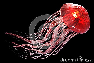 3d rendering of pink jellyfish floating in the dark blue ocean b Stock Photo