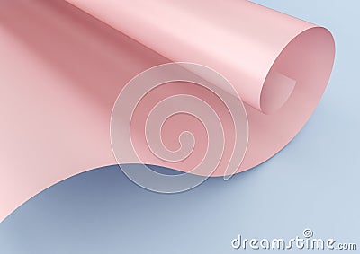 3d rendering of pink waved paper isolated on blue background. Stock Photo