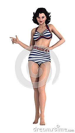 3D Rendering Pinup Girl on White Stock Photo