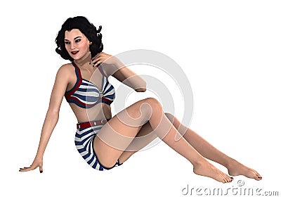 3D Rendering Pinup Girl on White Stock Photo