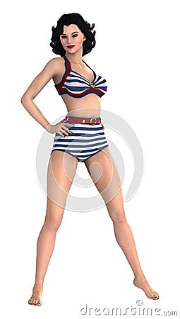 3D Rendering Pinup Girl on White Stock Photo