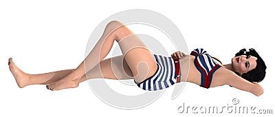 3D Rendering Pinup Girl on White Stock Photo