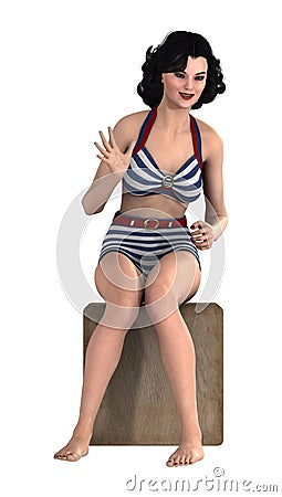 3D Rendering Pinup Girl on White Stock Photo