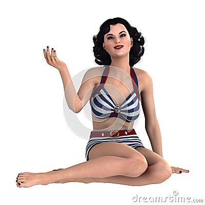 3D Rendering Pinup Girl on White Stock Photo