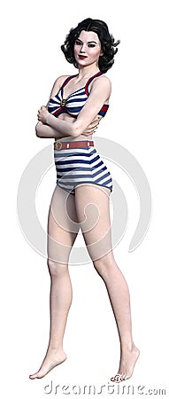 3D Rendering Pinup Girl on White Stock Photo