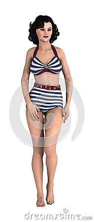 3D Rendering Pinup Girl on White Stock Photo