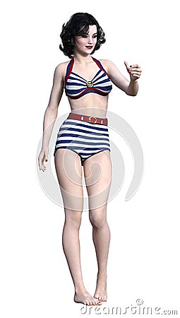 3D Rendering Pinup Girl on White Stock Photo