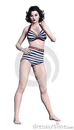 3D Rendering Pinup Girl on White Stock Photo