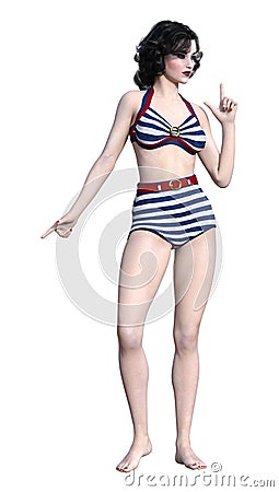 3D Rendering Pinup Girl on White Stock Photo