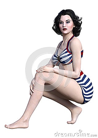 3D Rendering Pinup Girl on White Stock Photo