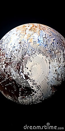 3d Rendering Of Pluto In The Style Of Vik Muniz With Liquid Metal Stock Photo