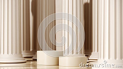 3D rendering podium geometry with columns. Abstract geometric shape blank platform. Minimal composition with round scene Stock Photo