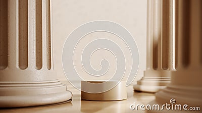 3D rendering podium geometry with columns. Abstract geometric shape blank platform. Minimal composition with round scene Stock Photo