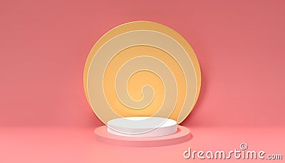3D rendering podium in multiple cylinder showcase, abstract minimal concept with pink background, Geometric shape in pastel color. Stock Photo