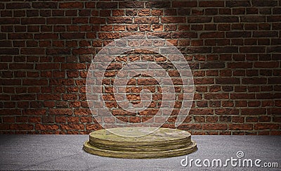3D rendering of a podium under a limelight against a brick wall Stock Photo