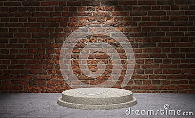 3D rendering of a podium under a limelight against a brick wall Stock Photo
