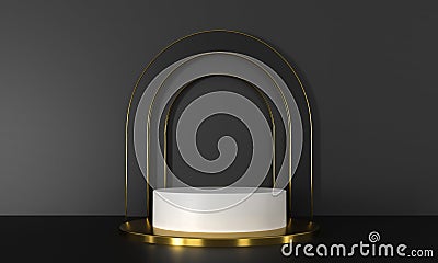 3D rendering podium white and gold elements. Abstract geometric shape blank podium. Minimal scene step floor abstract Stock Photo