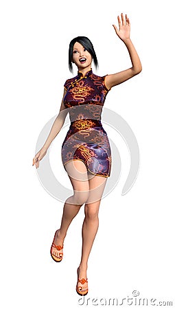 3D Rendering Asian Girl on White Stock Photo