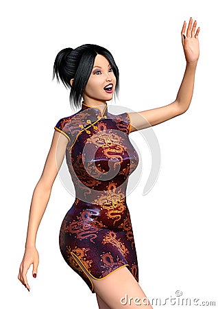 3D Rendering Asian Girl on White Stock Photo