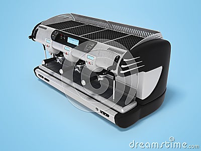 3D rendering professional coffee machine for three horns with digital display on blue background with shadow Stock Photo