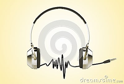 Professional headphones with audio cable forming sound waves Stock Photo