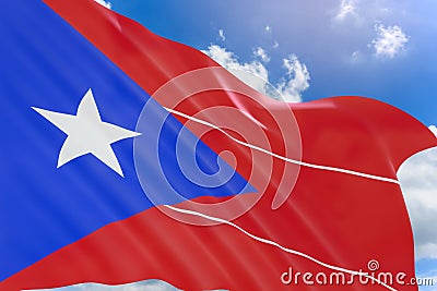 3D rendering of Puerto Rico flag waving on blue sky Stock Photo