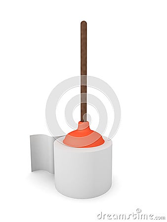 3D Rendering of punger on top of toilet paper Stock Photo